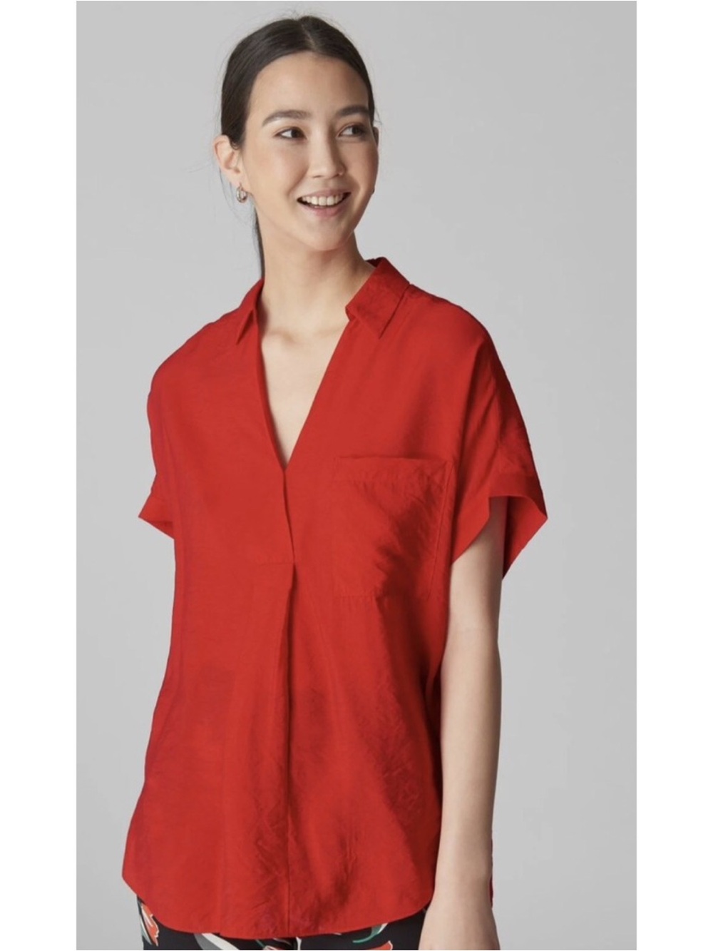 Whistles Lea Short Sleeve Red Orange Blouse Shirt - Picture 2 of 9